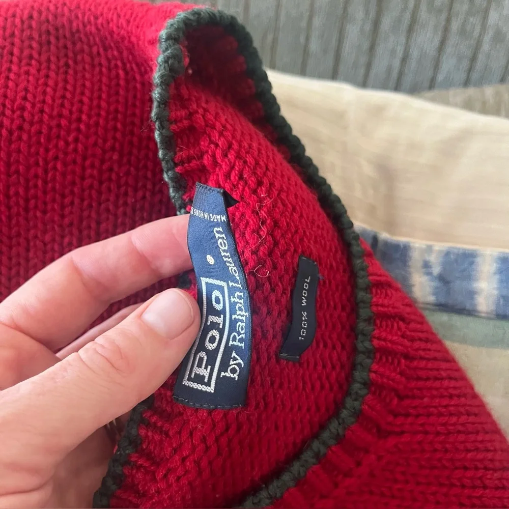Polo Ralph Lauren Vintage Red 100% Wool Varsity P crewneck sweater, chunky knit - Picture 10 of 11